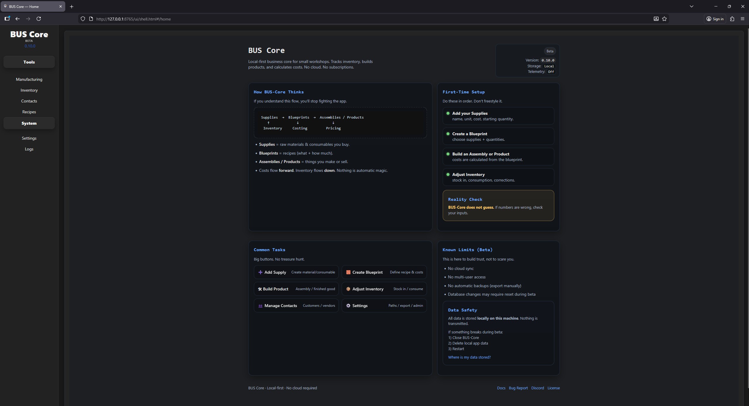 BUS Core Home Dashboard