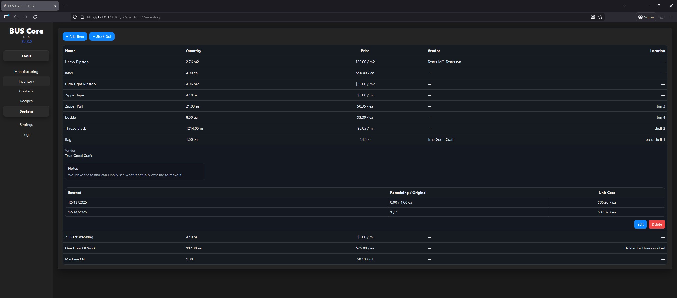 BUS Core Inventory Management