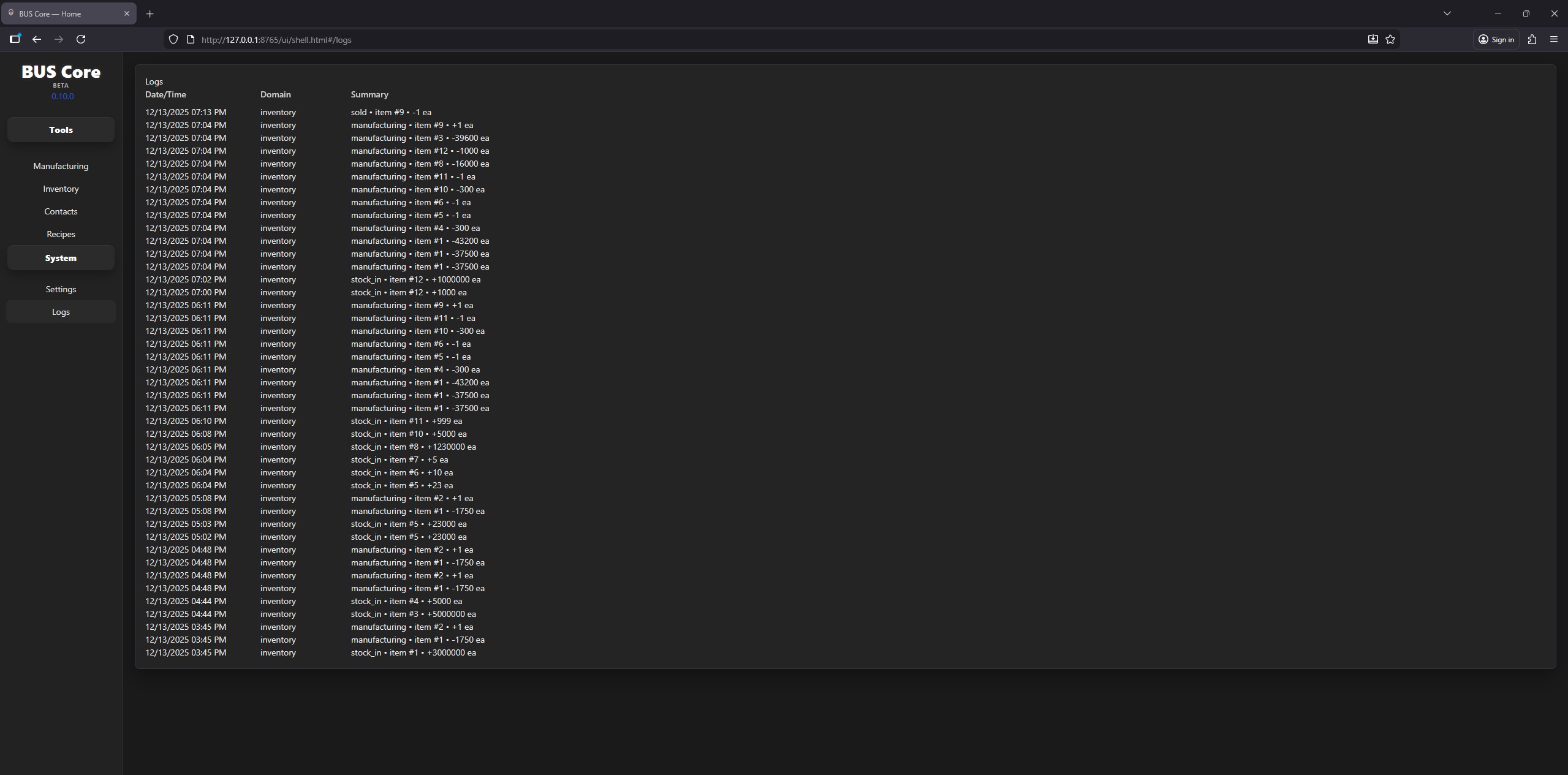 BUS Core Activity Logs